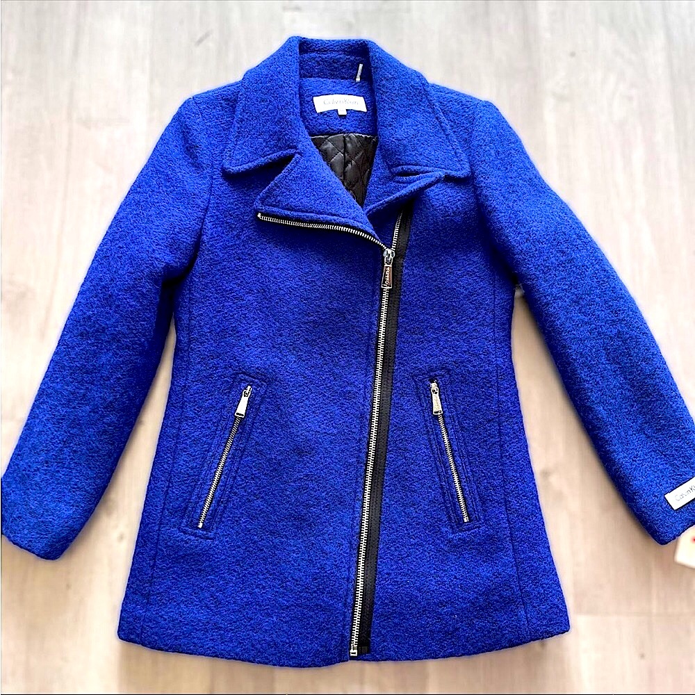 Forever XXI premium wool blend royal blue Moto Zip Coat Jacket Size Junior Small